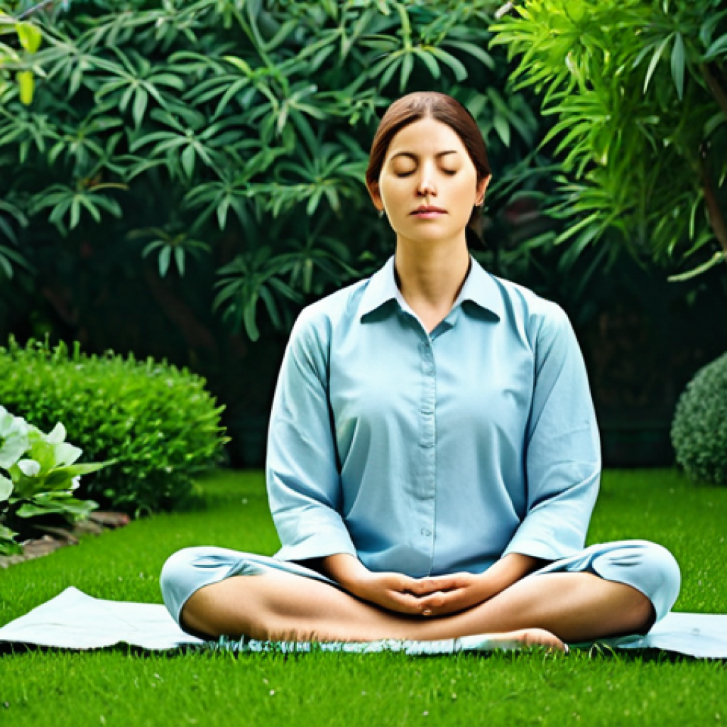 Inner Reflection & Meditation**

"A woman in comfortable, modest clothing is meditating peacefully in a serene garden filled with lush greenery. The scene conveys tranquility and introspection. Fully clothed, appropriate attire, safe for work, perfect anatomy, natural proportions, professional photography, high quality, family-friendly."

**