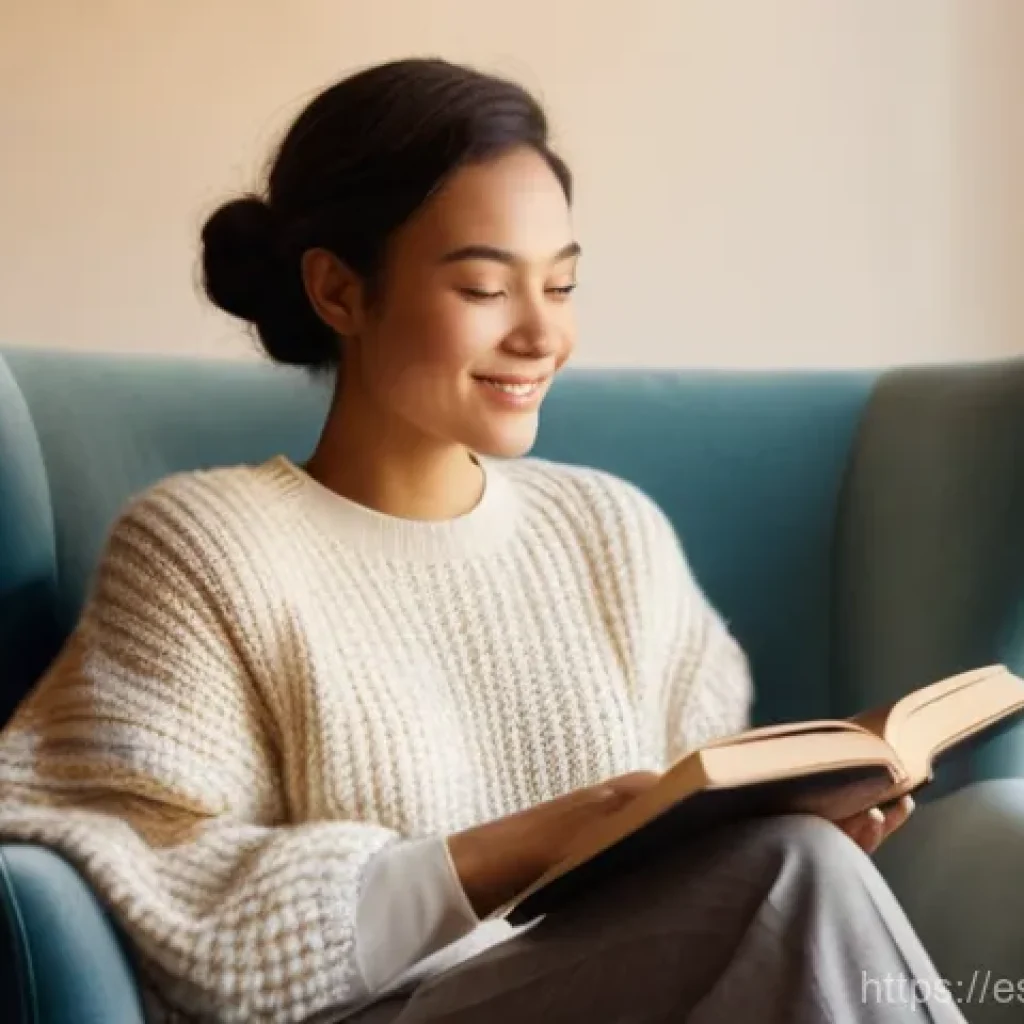 자아와의 대화 기법 - **Prompt:** A young woman in her mid-20s, with a gentle and understanding expression, sits comfortab...