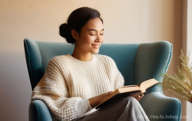 자아와의 대화 기법 - **Prompt:** A young woman in her mid-20s, with a gentle and understanding expression, sits comfortab...