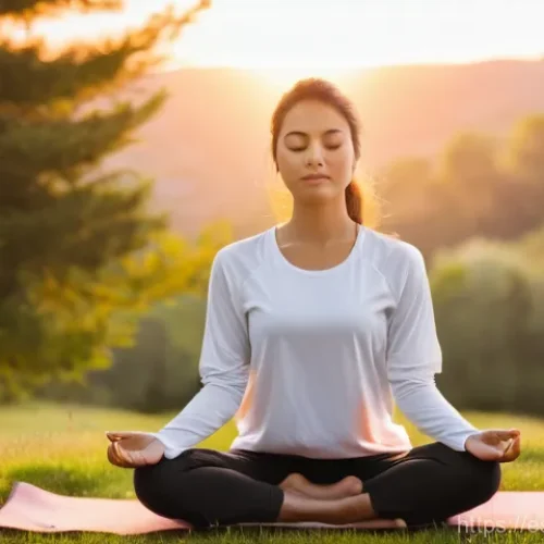 Home 24 명상과 내면의 지혜의 과학 - **Prompt for Inner Calm and Clarity in Nature:**
"A serene, close-up shot of a young adult woman...