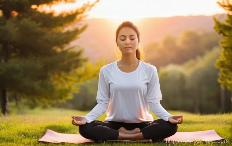 명상과 내면의 지혜의 과학 - **Prompt for Inner Calm and Clarity in Nature:**
    "A serene, close-up shot of a young adult woman...