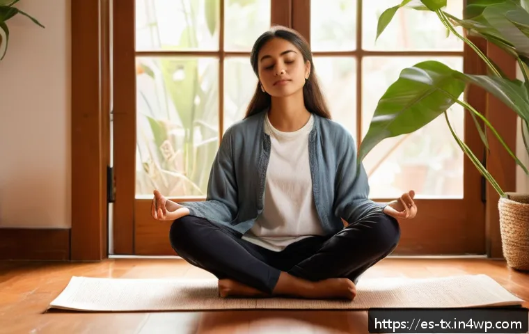 내면의 지혜와 삶의 질 향상 - A serene young Hispanic woman sitting cross-legged on a wooden floor in a cozy, softly lit room deco...